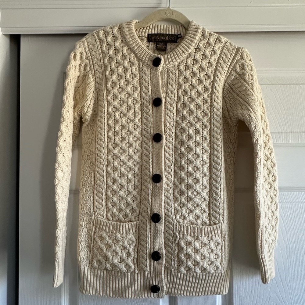 Aran Crafts Lumber Cream Button Cardigan Size s
